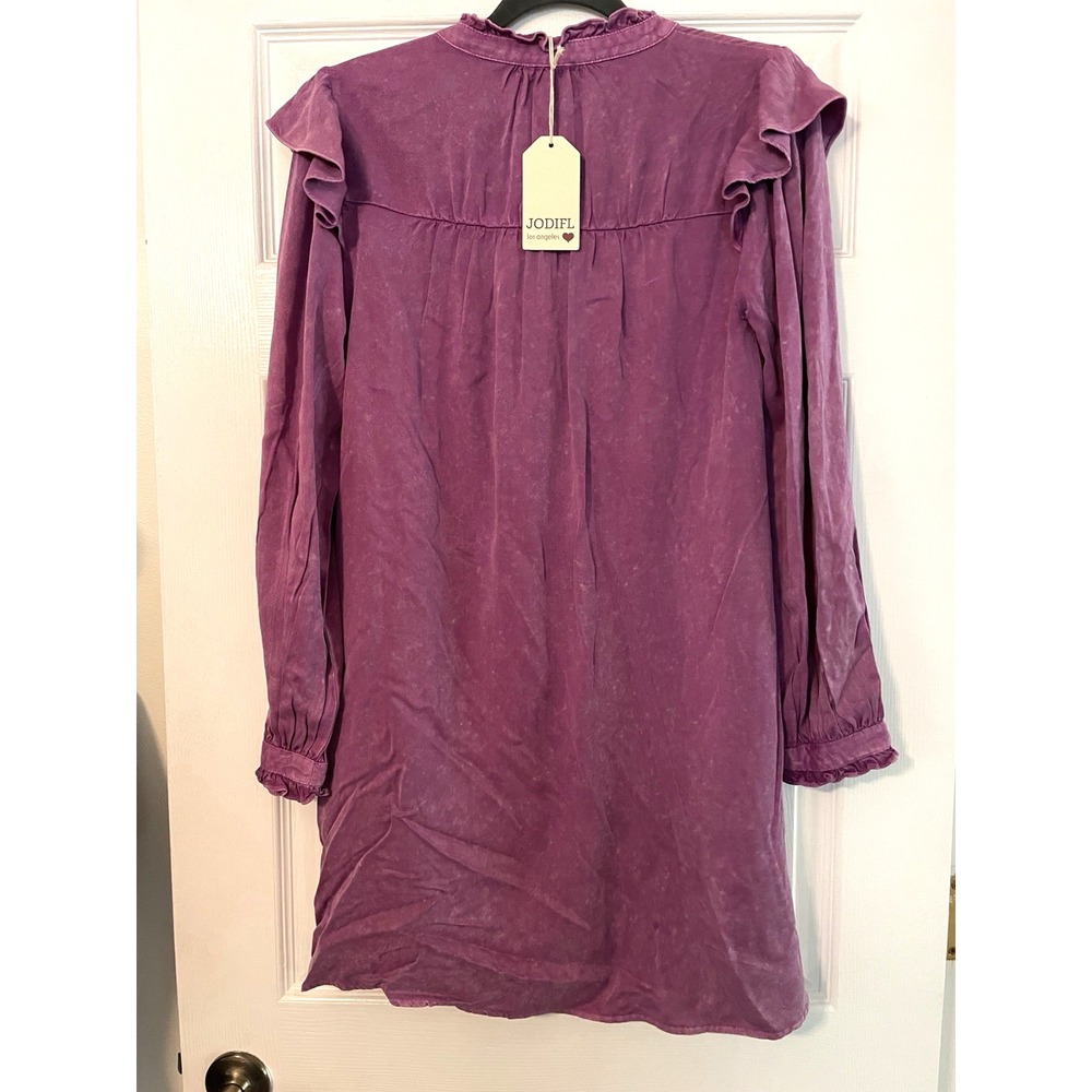 New Jodifl purple peasant tunic blouse women's sz Small ruffle shoulder cottage - Picture 4 of 11